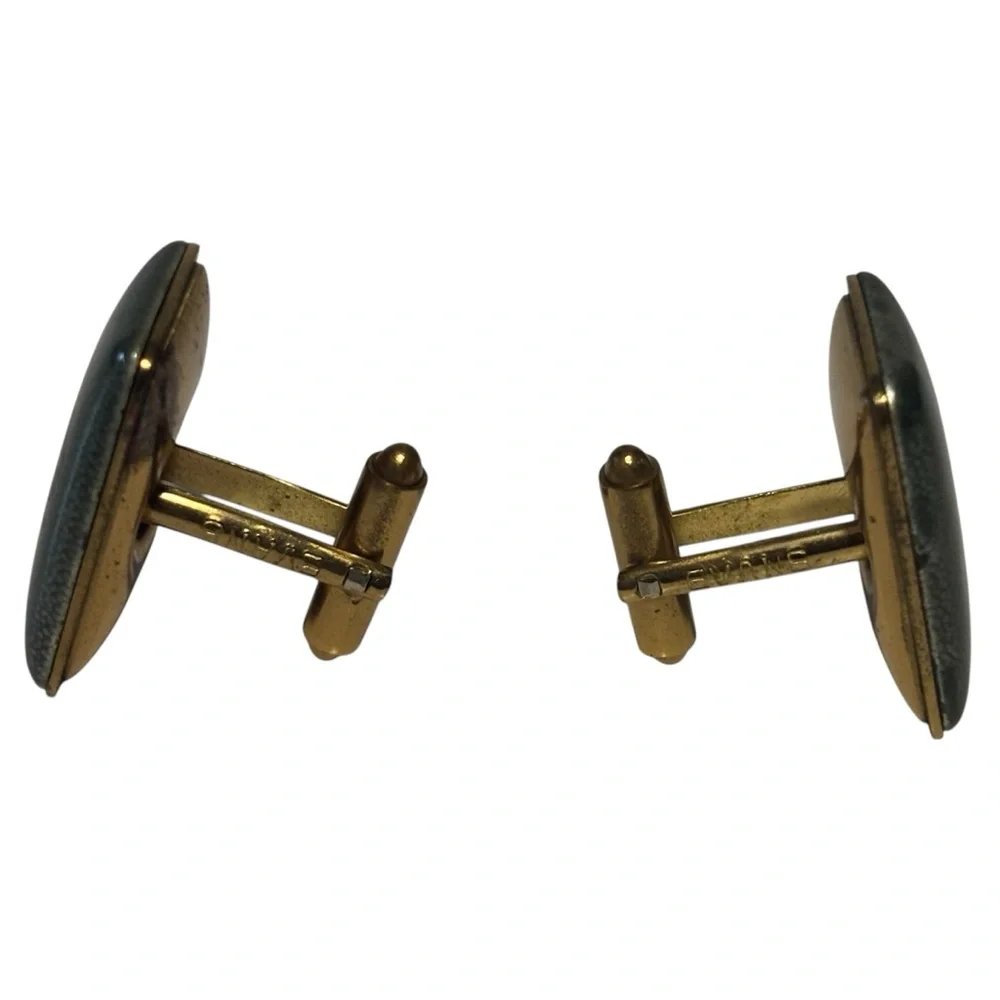 VTG HUGE cufflinks knight Enamel Roman Centurion silhouette 14 kt Evan Eames Era